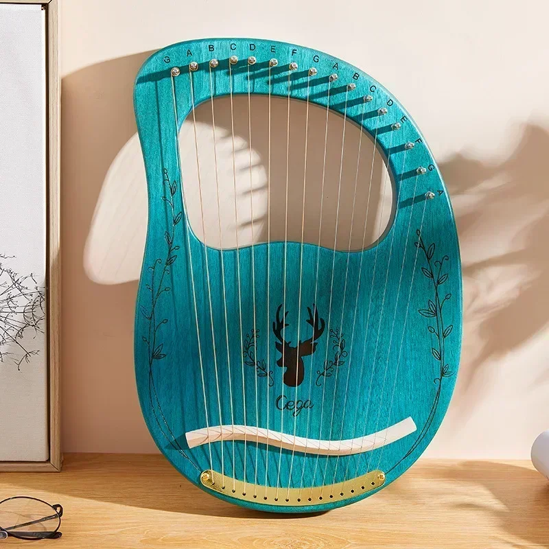 16-String Wooden Lyre Harp Round Shape Sound Hole Metal Harp Strings Solid Wood Strings Instrument