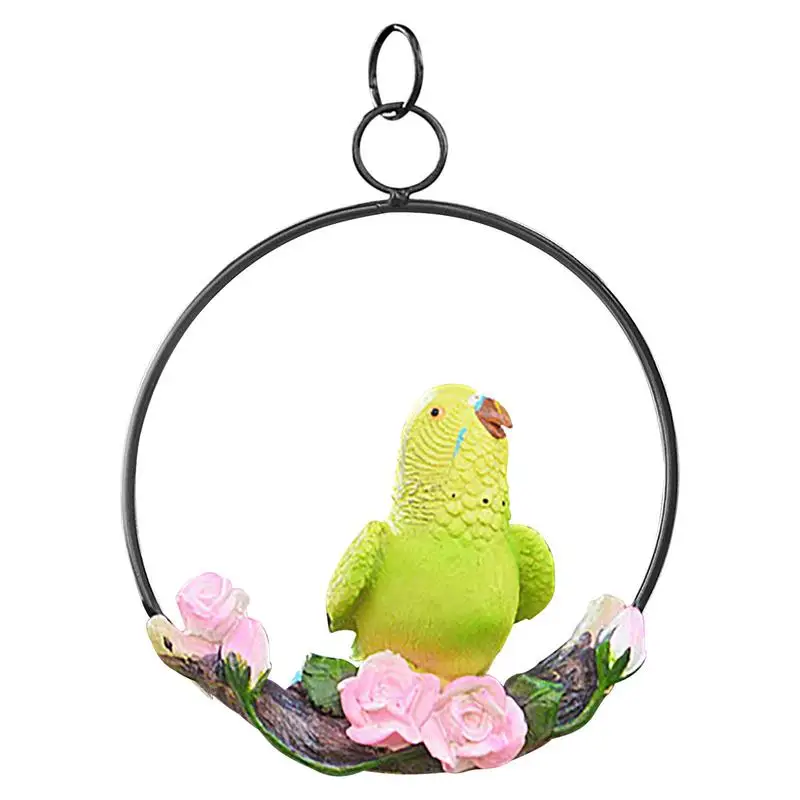 

Creative Hanging Artificial Parrot Statue Perch On Metal Ring Birds Model Lawn Ornament Iron Ring Parrot Home Garden Decoration