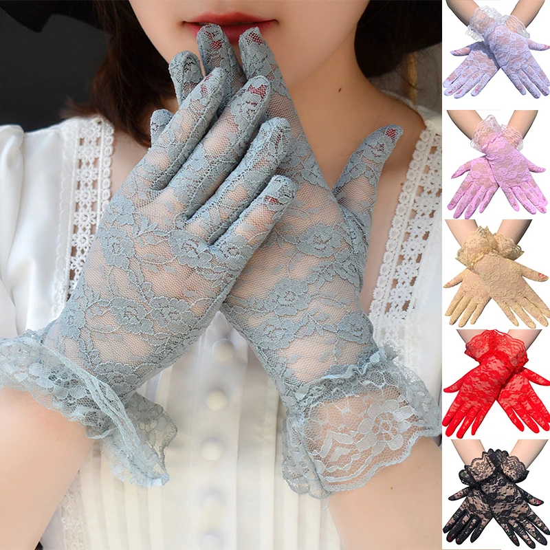 

Women Vintage Short Lace Mesh Gloves Derby Tea Party Wrist Length Floral Gloves For Dinner Fancy Costume Accessories Mittens