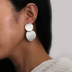 Elegant Gold Circular Pendant Earrings with Long Tassel (Silver - 02)