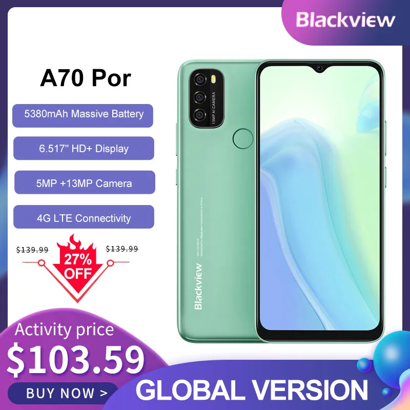 BLACKVIEW A70 Pro смартфон с 5 5-дюймовым дисплеем четырёхъядерным процессором ОЗУ 4 Гб