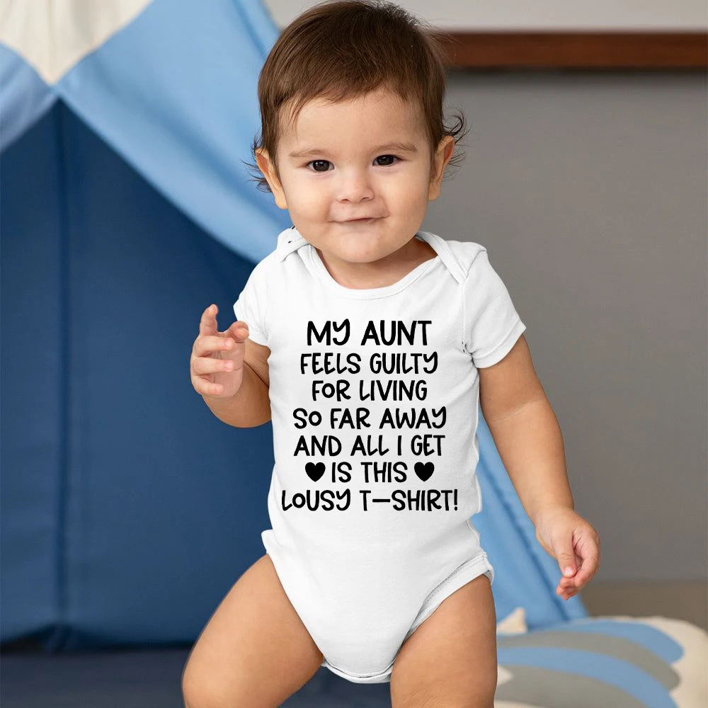 

My Aunt Feels Guilty Funny Baby Bodysuit Infant Cute Romper Toddler Short Sleeve Bodysuits Newbron Shower Gift Girl Boy Clothes
