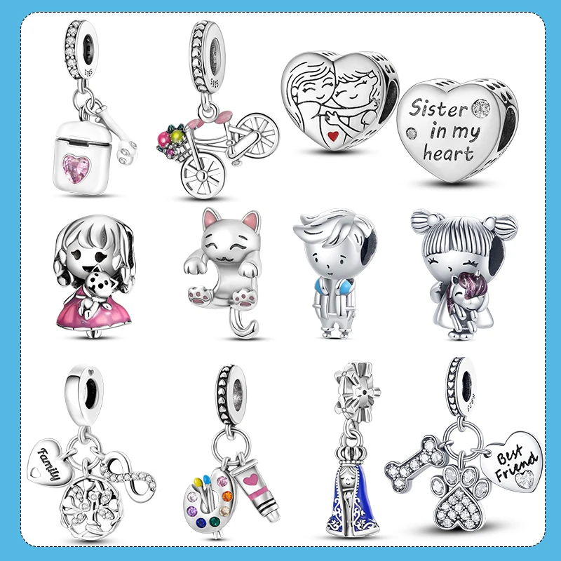 Charms de pequeños niña y niño para niños, Charm de princesa, príncipe, perro, cuentas de gatos, con pulsera Pandora Original, regalo|Cuentas| - AliExpress