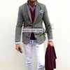 2022 Elegant Fashion Men's Tweed Blazers Set Slim Fit Single Breasted Multiple Pockets Costume Homme Tuxedo 4