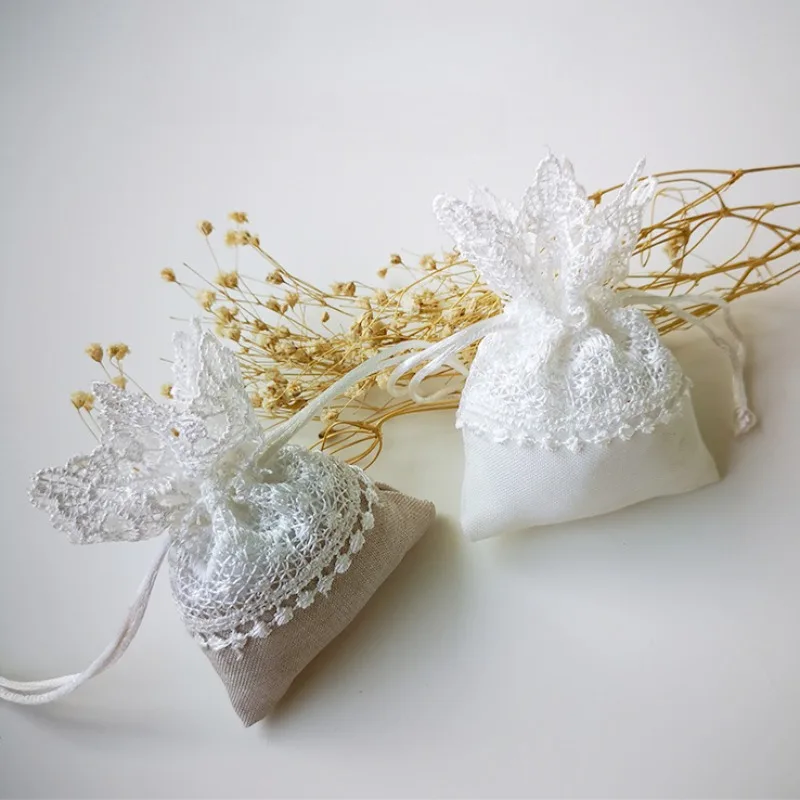 10Pcs Lace Wedding Candy Bag European Brocade Bag Drawstring Embroidery Souvenir Gift Bag Jewelry Birthday Candy Packaging Bag
