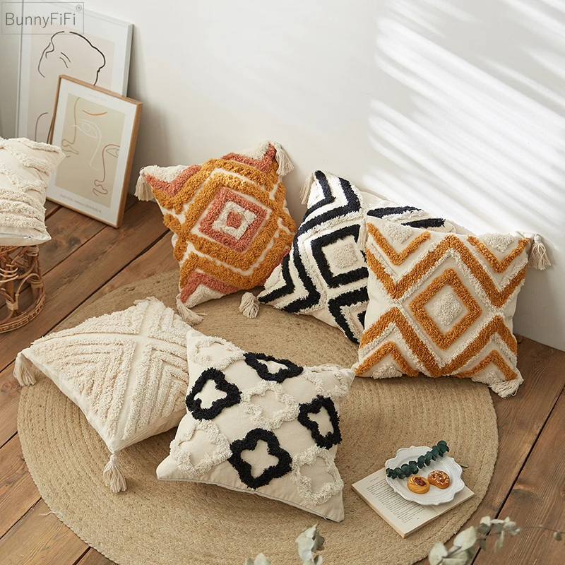 

45x45cm Cushion Cover Pillow Moroccan Cover Style Diamond Zigzag Handmade Decoration For Sofa Chair Living Room Bed Room