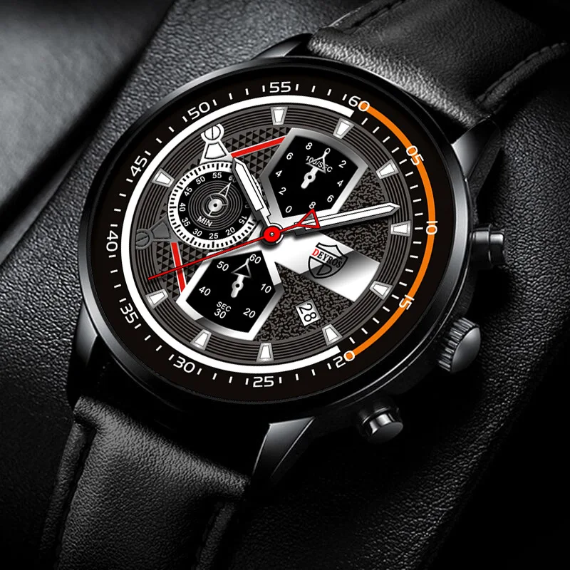 

Sdotter New Fashion Men's Leather Luminous Calendar Watch Men's Fashion Fake Three Eye Quartz Watch Student Watch Relojes Para H