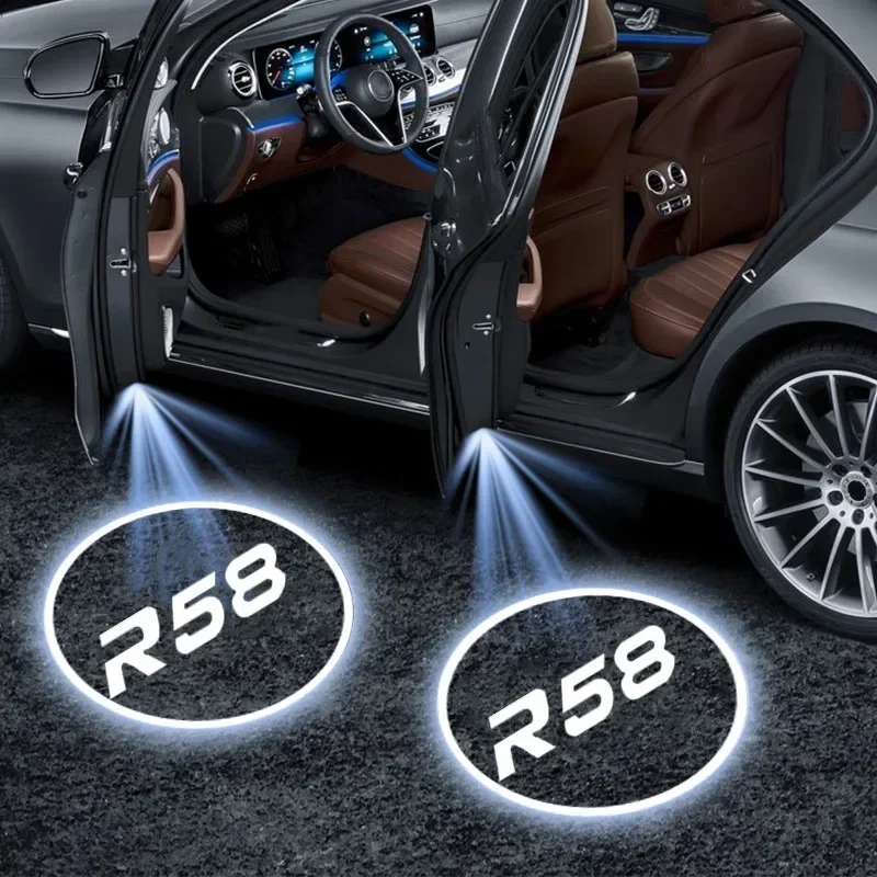 LED 자동차 문짝 환영 조명, 미니 쿠퍼 JCW R58 2011-2014 장식 그림자 예절 유령 프로젝터 배지 램프 액세서리, 2 개