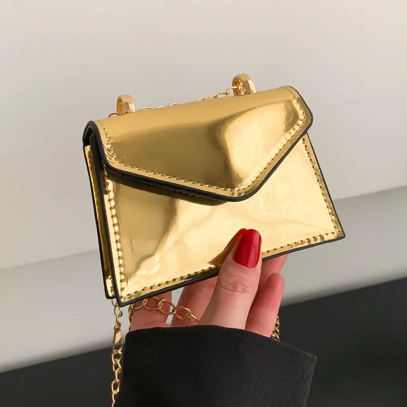 New Dazzling Laser Mini Cute Chain Lipstick Bag Makeup Small Square Bag  Fashion Personality Shoulder Crossbody Bag Coin Pouch