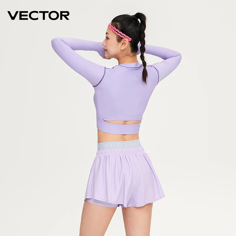 VECTOR 여성용 2023 애쉬가드 수영복 세트, 해변 긴 소매 가슴 쿠션, 빠른 통기성 낚시 캠핑