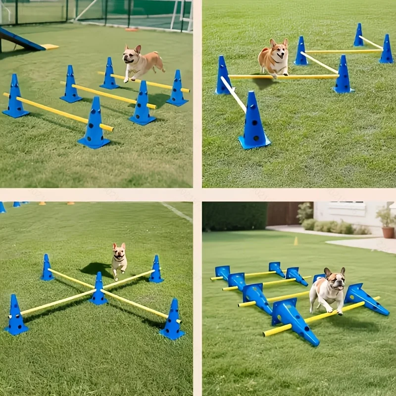 Set di attrezzature per l'addestramento all'agility per cani con secchio perforato e supporto per ostacoli