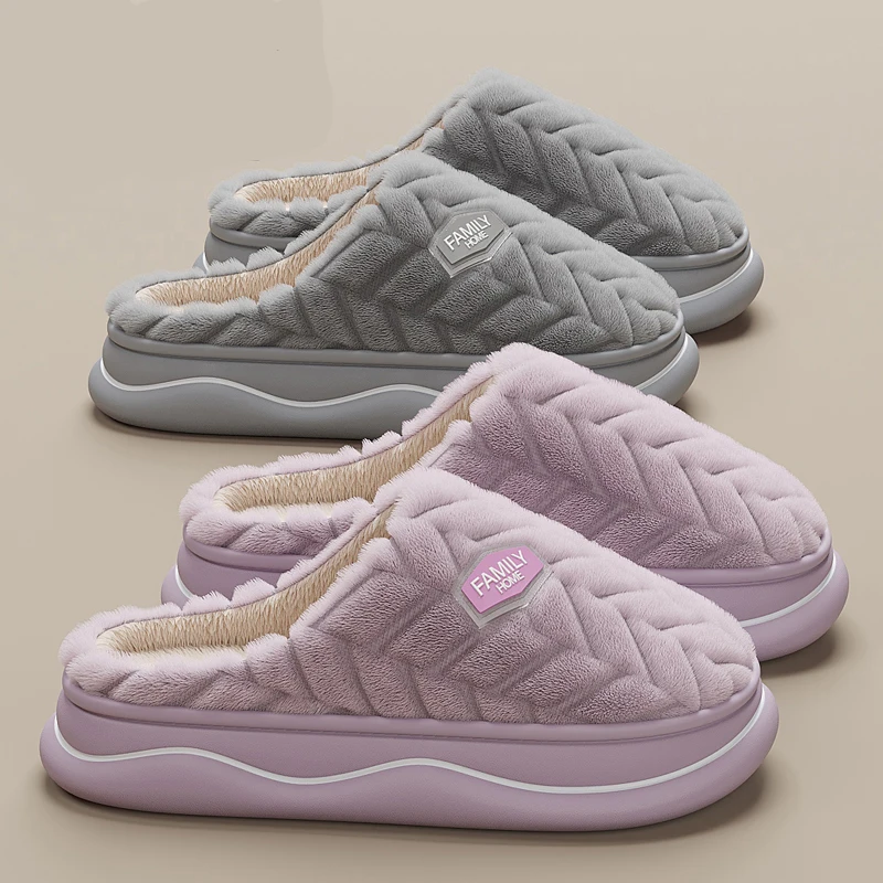 Comfortable Warm Home Cotton Slippers Women Indoor Thick Bottom Fluffy Slippers Woman Non Slip Soft Sole House Slides Female