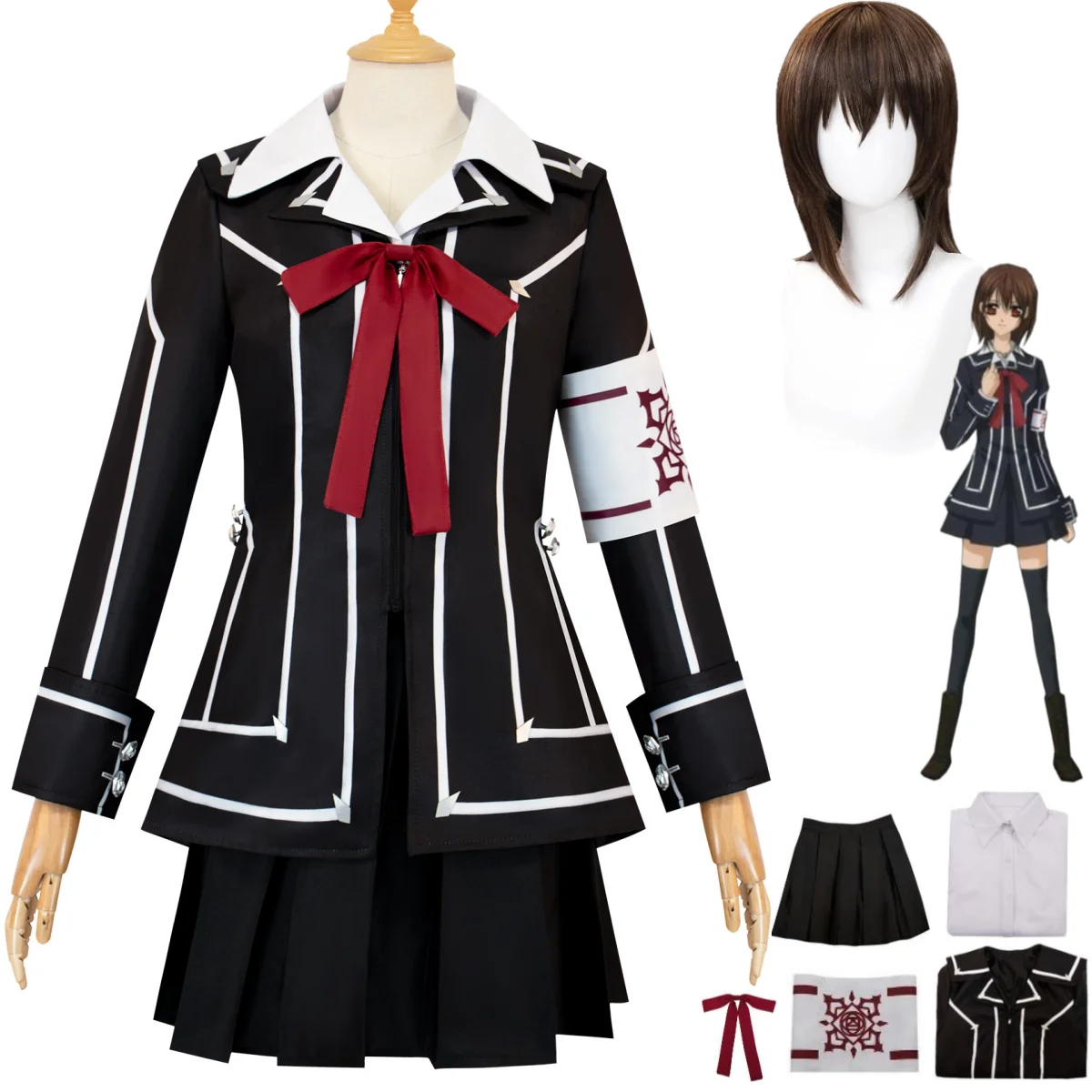 Anime Vampire Knight Kuran Yuki Costume Cosplay Kurosu Yuki Parrucca Nero Jk Uniformi Scolastiche Gonna Donna Adulta Kawaii Campus Suit