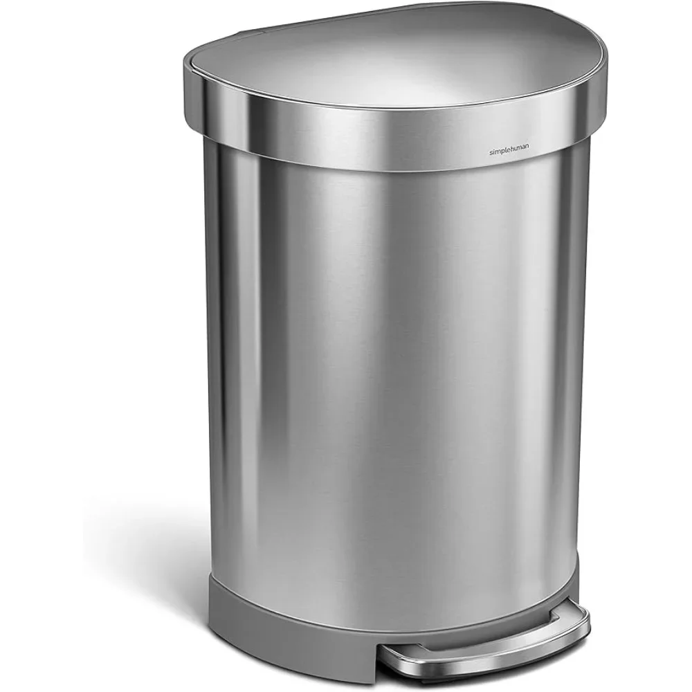 

60 Liter Semi-Round Hands-Free Kitchen Step Stainless Steel Trash Can With Soft-Close Lid Bin Brushed Freight Free Separate Home