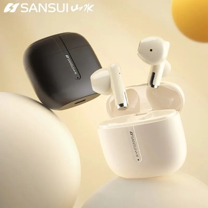 SANSUI 무선 게이밍 헤드셋, 하이파이 스테레오, 마이크 포함, 듀얼 마이크 ENC 통화 소음 제거, 터치 컨트롤, 신제품