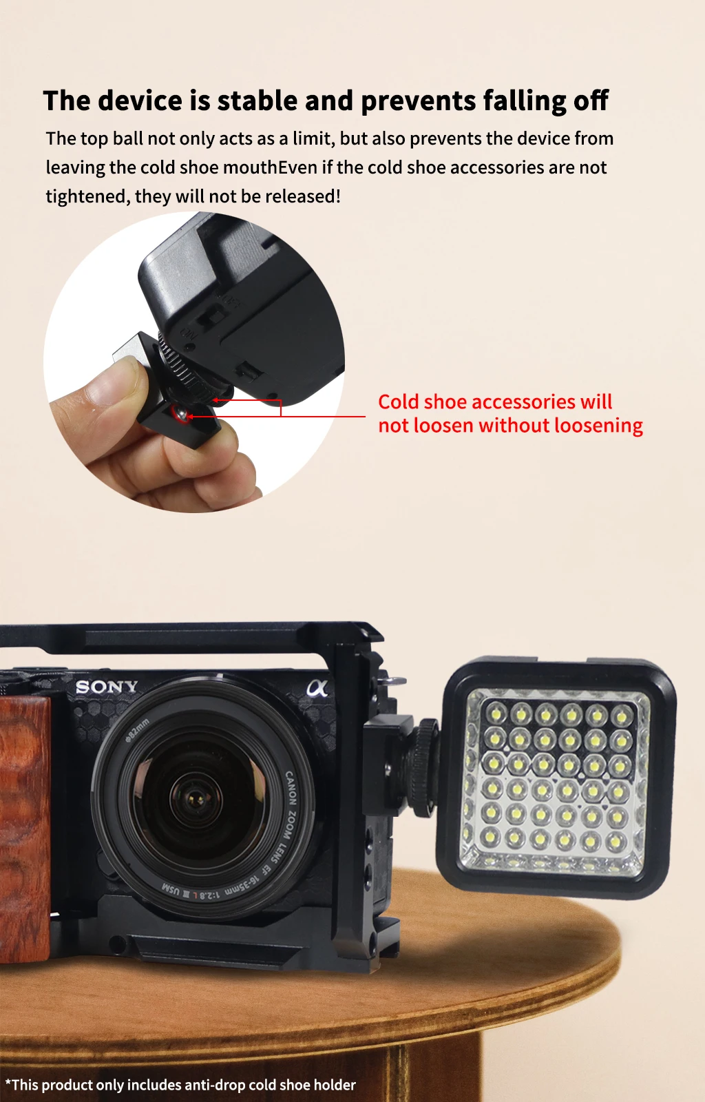 Description Picture 5 of itemFEICHAO Aluminum Cold Shoe Mount Adapter Base with 1/4" Screw for DSLR Camera Cage Flash Light Microphone Bracket Photo Vlogging