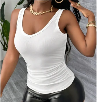 Summer Tanks Camis Women New Summer Solid Sexy Crop Top Hot Girl Sleeveless Casual V-neck Vest Camisole Tees Top Sling Woman 1