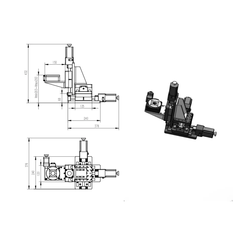 Motorized XYZ Translation Stage with Rotary Axis, Travel Range 50x50x50mm