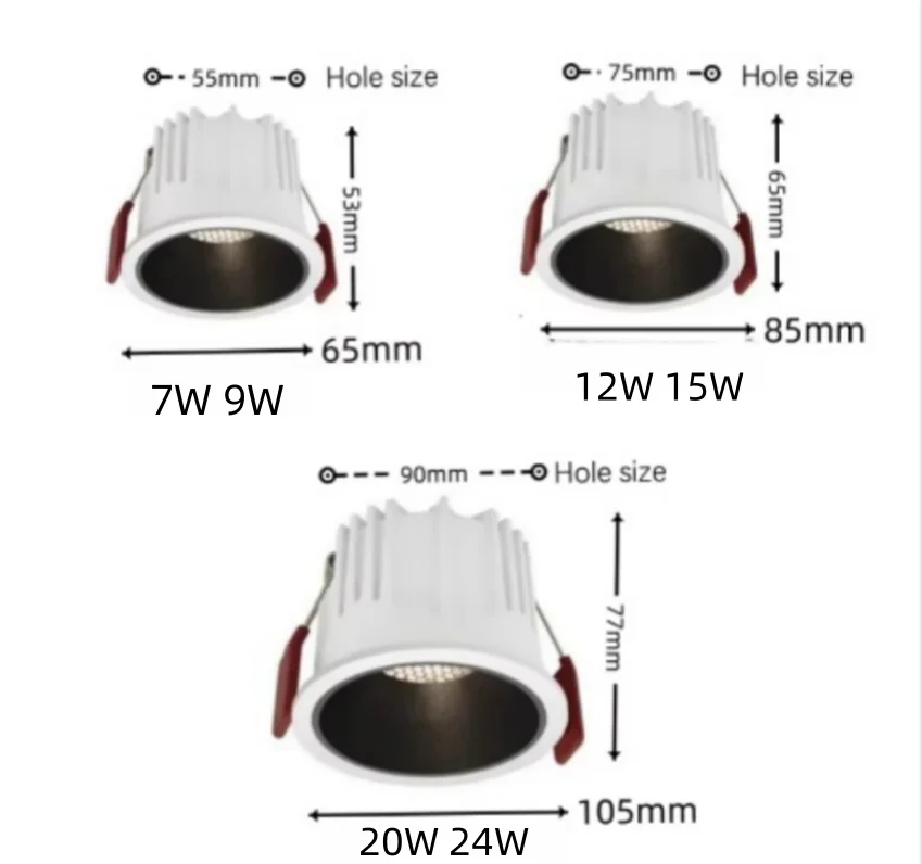 Recessed Led Downlight 7W 9W 12W 15W 20W 24W 110V 220V Bulb Ceiling Deep Anti-glare Indoor Spot Lighting