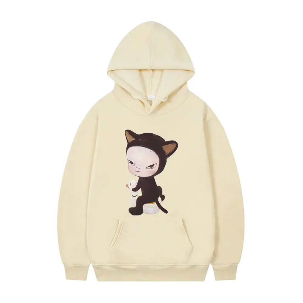 

Yoshitomo Nara Cat Ride Duck Graphic Print Hoodie Men Women Funny Cartoon Hooded Tracksuit Male Novelty Fleece Cotton Sweatshirt