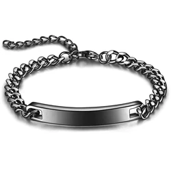 Personalized Four - Color Stainless Steel Curved Bracelet - Customizable with Laser Engraving, 7MM (BLACK)