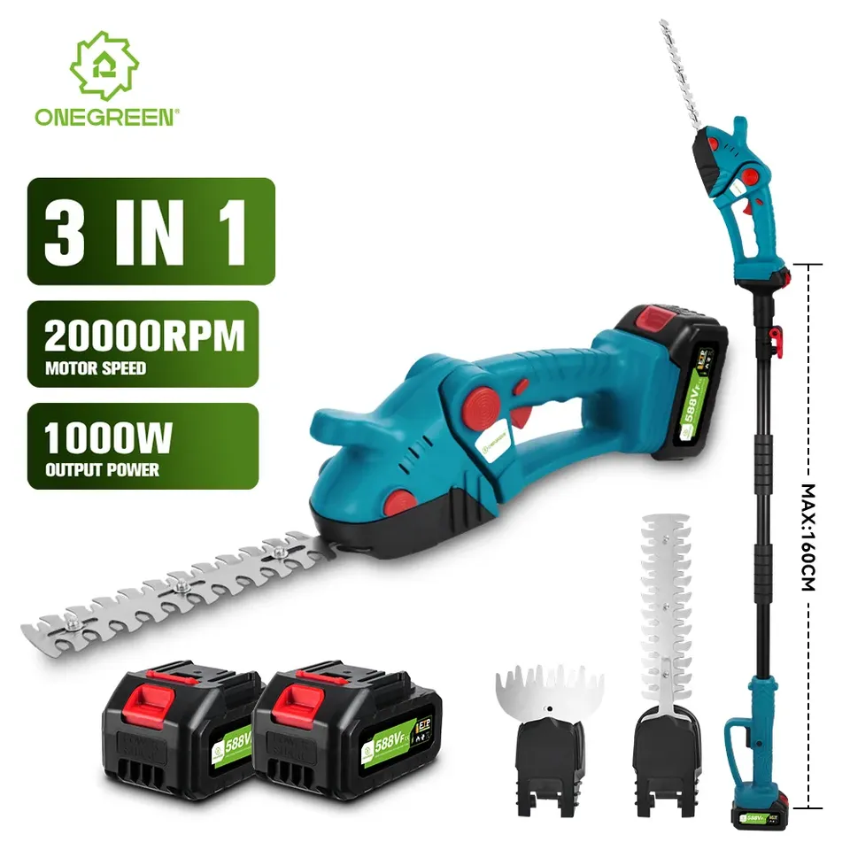 ONEGRREN 3 IN 1 Telescoping Pole Electric Hedge Trimmer 20000RPM Shrub Weeding Pruning Mower Garden Tools For Makita 18V Battery