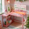 Desk with Power Outlets,42 LED Small Corner Computer Desk with Reversible Storage Shelves,L Shaped Desk with Hook 1