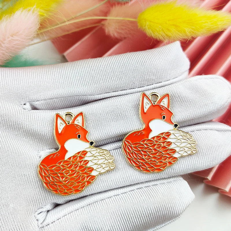 

10pcs Cute Little Fox Enamel Earrings Charms Animals Alloy Pendants Bracelet Keychain Finding Handmade For Jewelry DIY Accessory