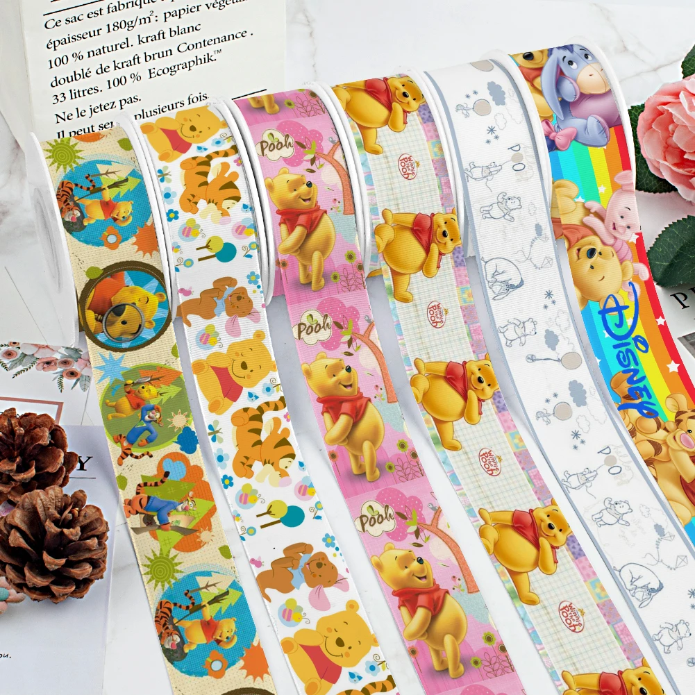 Grosgrain Ribbon Cartoon Disney Winnie Pooh 25MM 38MM 10yards Satin Ribbon For Family Party Decoration