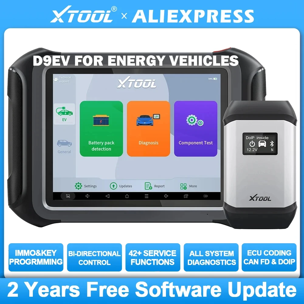 XTOOL D9EV All System Car Diagnostic Tools For Energy Vehicle ECU Coding DOIP CANFD For Tesla Battery Pack Detection 42+ Reset