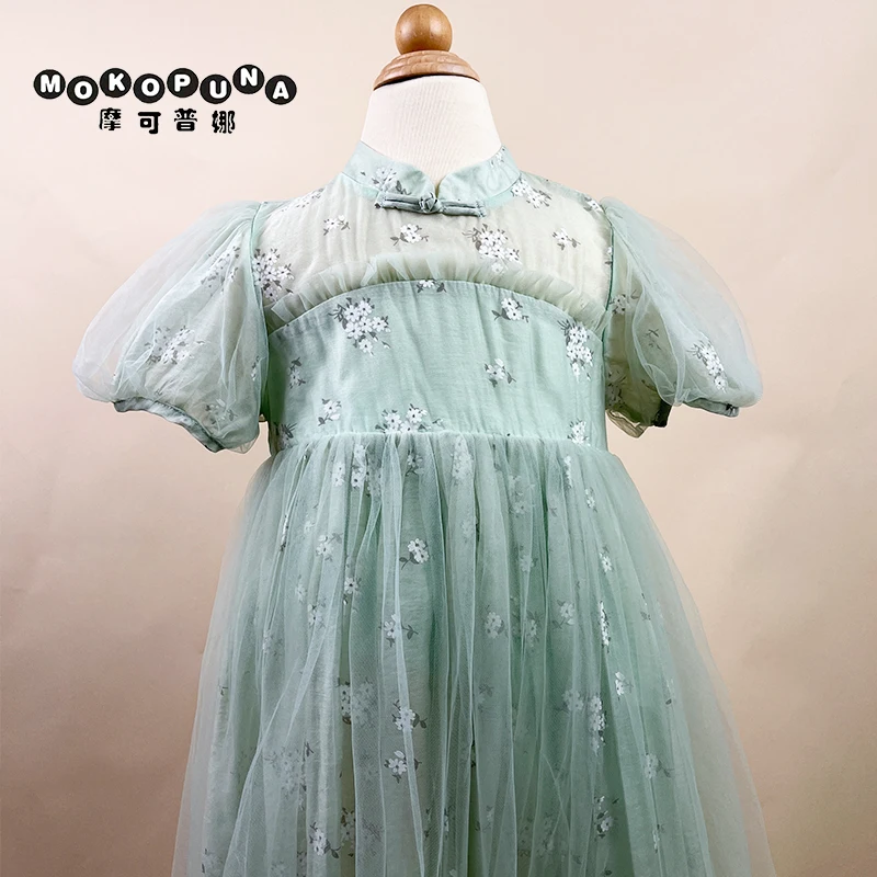 

MOKOPUNA Christmas Princess Dress for Girls Chinese Style Printed Dress Short Sleeve Puff Sleeve Holiday Dress Kids Clothing