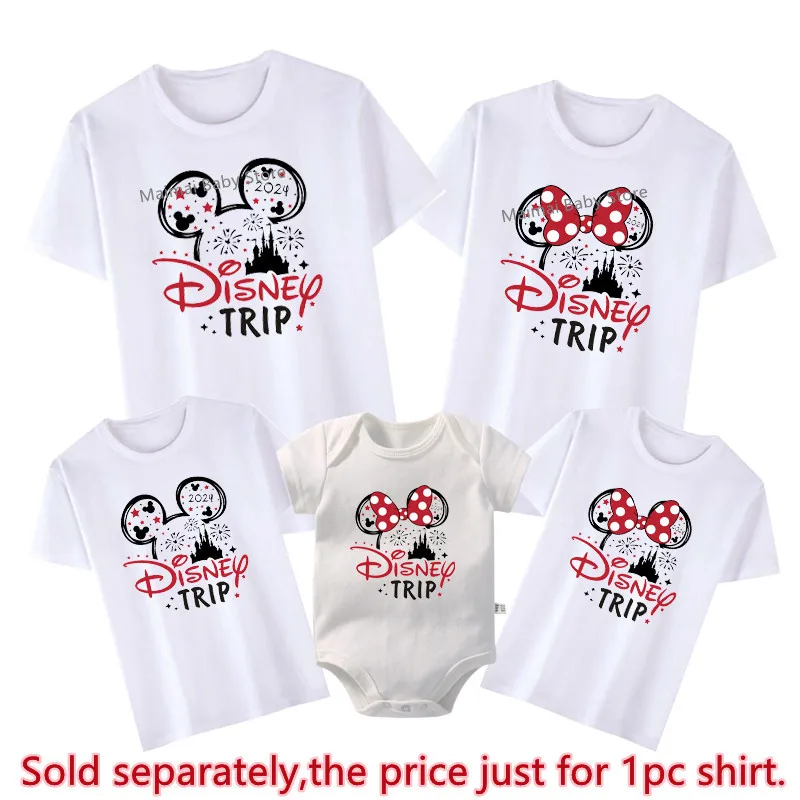 2024 Disney Trip Mickey Minnie Maus Familie passende Hemden Baumwolle Papa Mama Bro Sis Kinder T-Shirt Baby Stram pler passende Kleidung