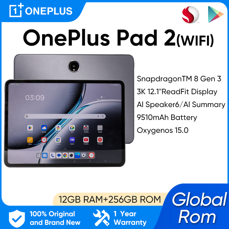  OnePlus Pad 2 12GB RAM 256GB Storage 12.1" Display Android Tablet Snapdragon 8 Gen 3 Processor Wi-Fi 9510mAh Battery OxygenOS 15 
