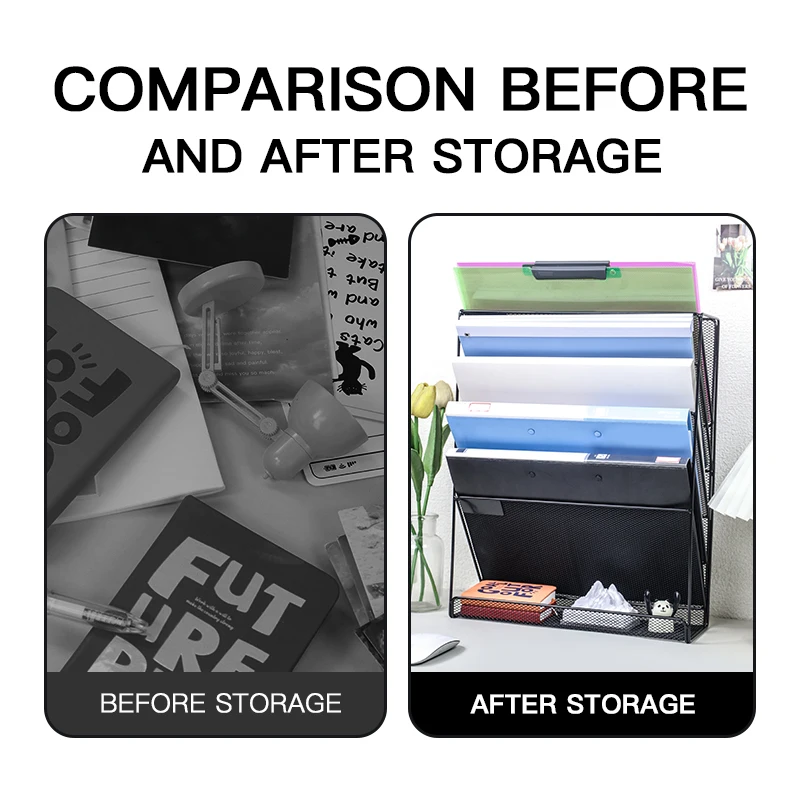 Desktop file Organizer Wall mounted file organizer, mail paper folder holder with bottom tray, suitable for office home cubicle 4