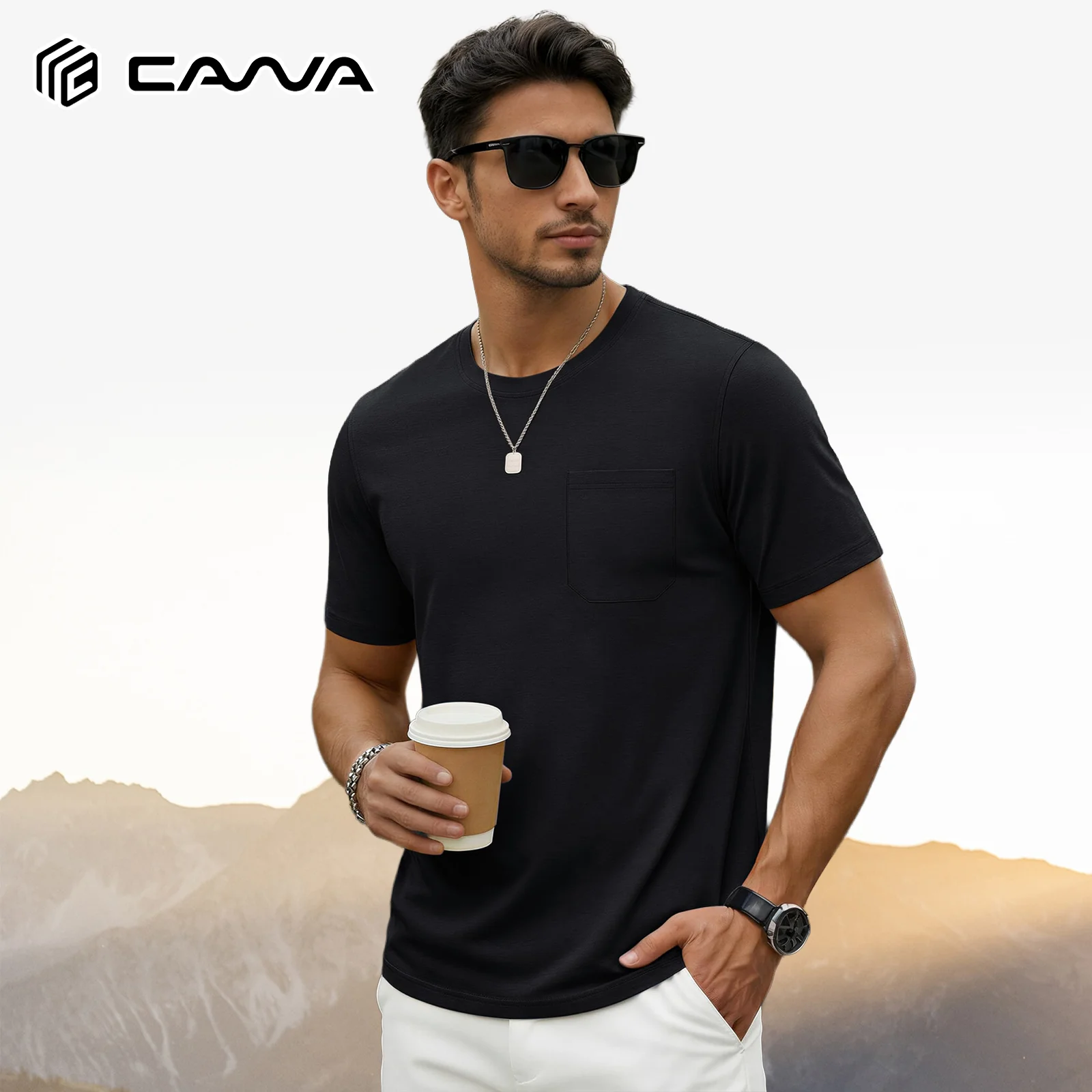 Herren-T-Shirt mit Taschen, UPF 50+, kurzärmlig, leicht, atmungsaktiv, schnell trocknend, lässiges Sommer-Top