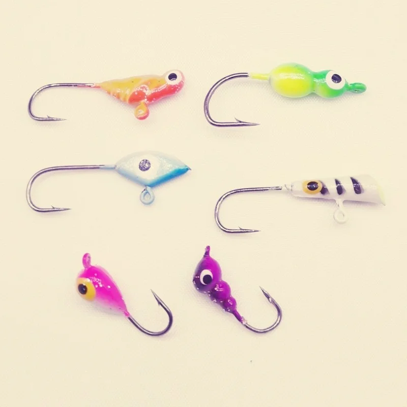 Eisfischen Haken Micro Mini Bunte Jig Kopf Haken Unten Wurzel Köder Winter Angeln Jigs Lot 10-teilig VERKAUF