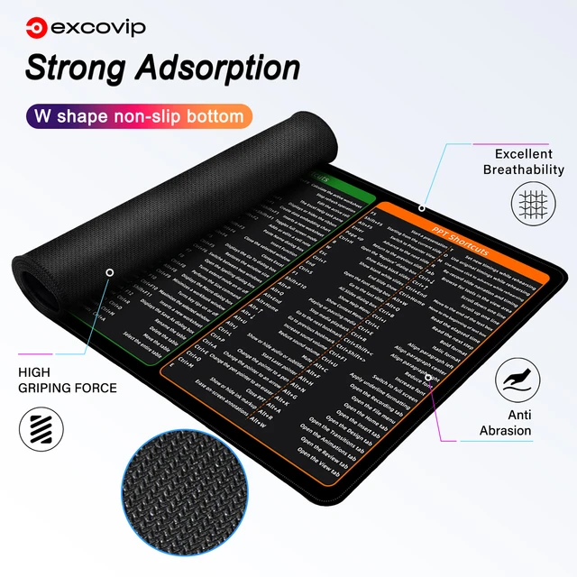 EXCO Office Shortcuts Mouse Pad Large Extended Excel Powerpoint Word Software Gaming Desk Keyboard Mousepad with Stitched Edge - Image 2