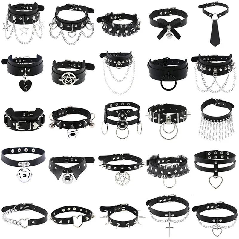 Pack De 2 Collares De Cuero Con Tachuelas – Estilo Punk Y Rock – Ajustables Para Cosplay Y Conciertos