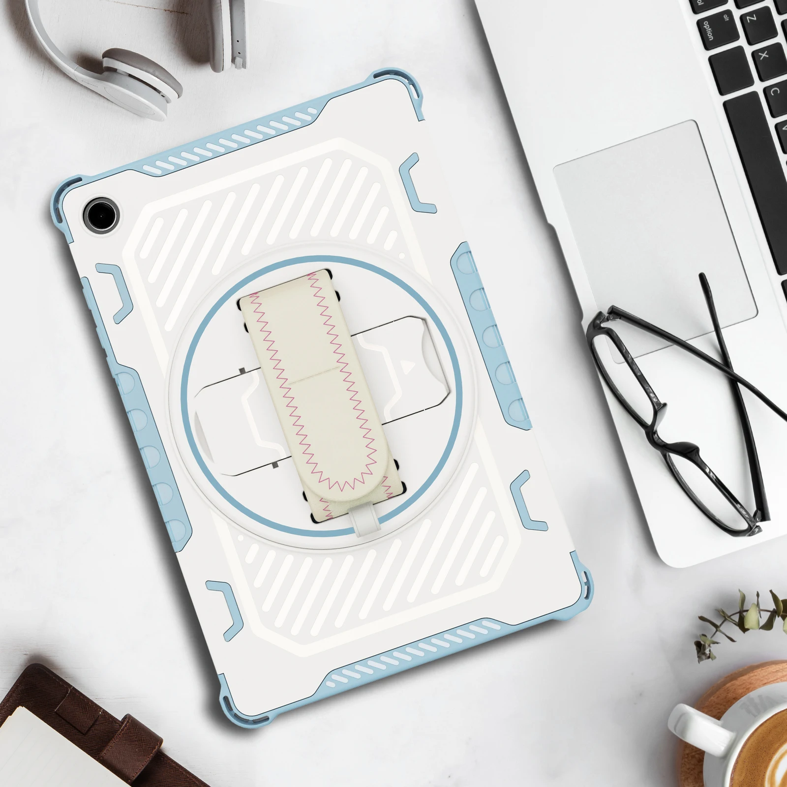 Shockproof Rugged Tablet Case with 360° Swivel Stand and Hand Strap