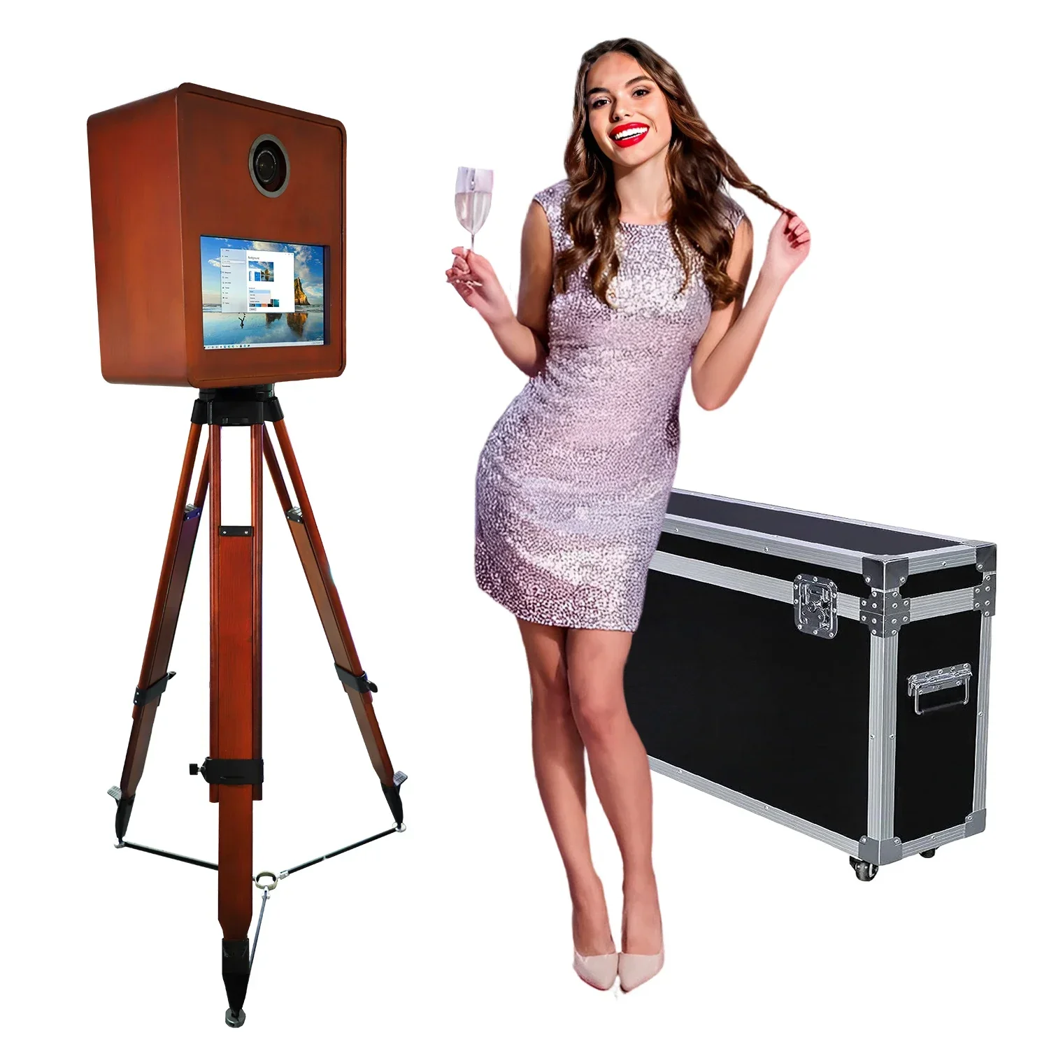 Portable Retro Wooden Mirror Photo Booth with 15.6 Touch Screen DSLR Photobooth Machine with Flight Case for Wedding Party Event Sb532e70c55a0408eb94288eb2b0ac385u