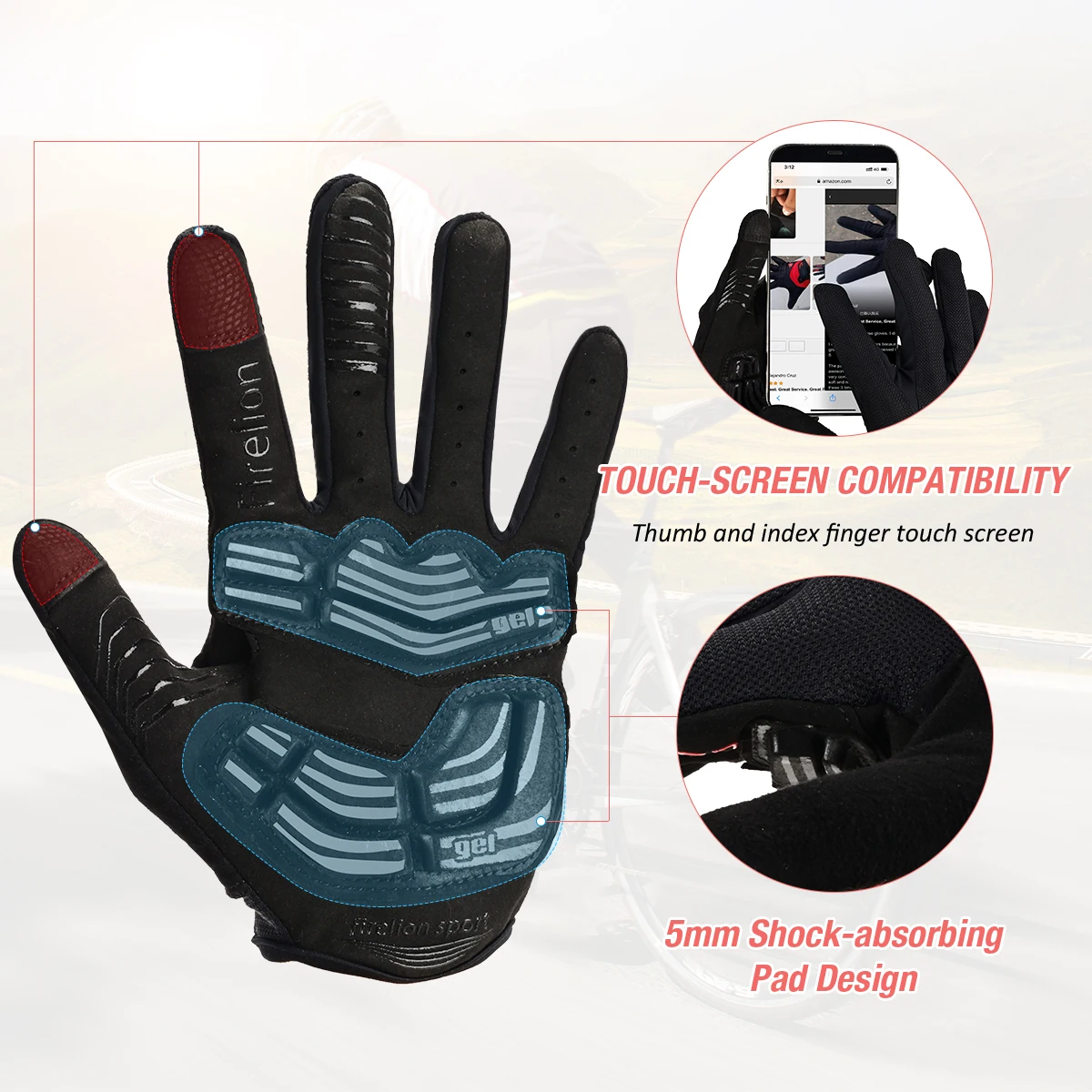 FIRELION Outdoor Full Finger Gel Touch Screen Cycling Gloves Off Road Dirt Mountain Bike Bicycle MTB DH Downhill Motocross Glove 6
