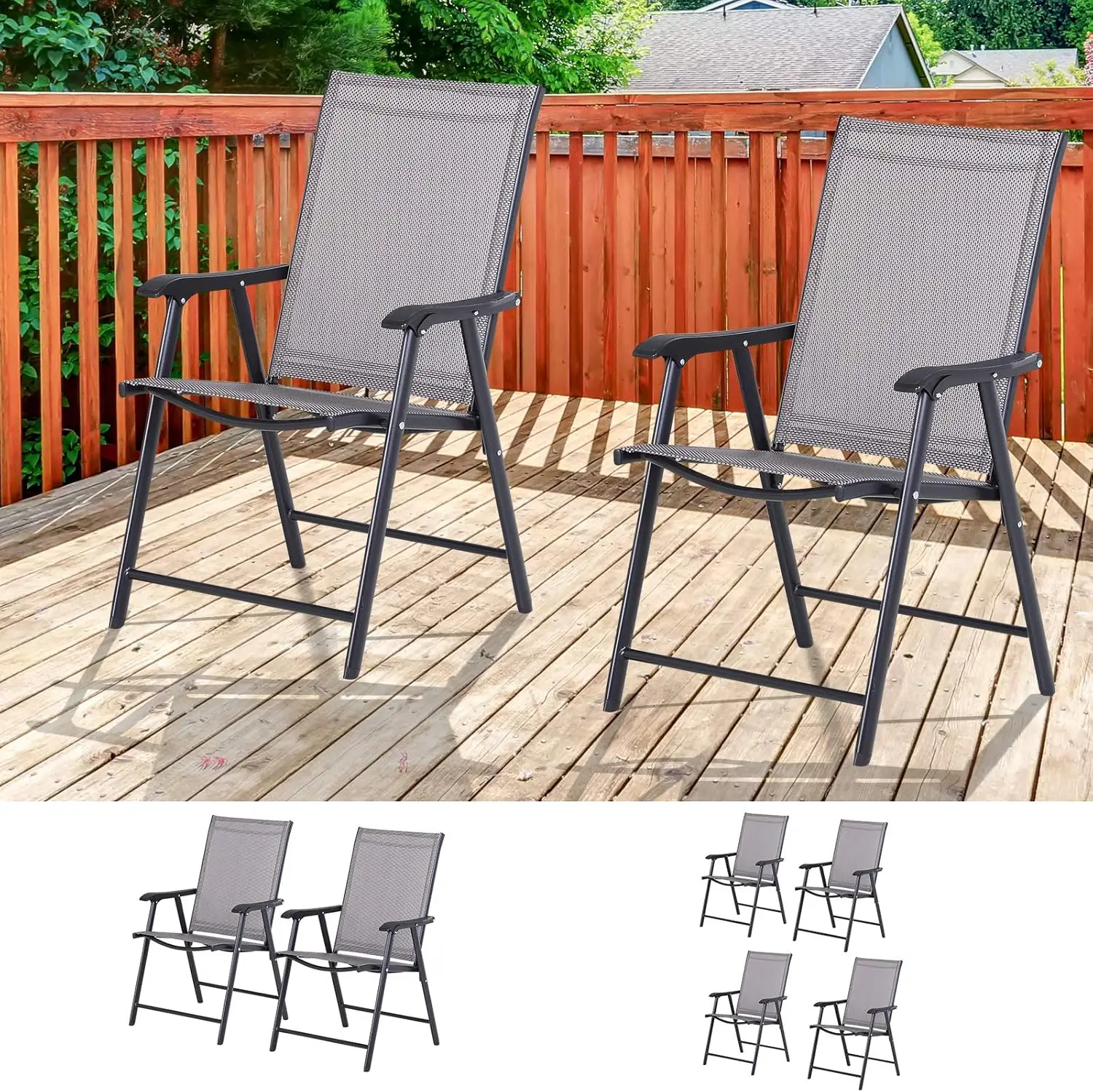Folding Outdoor Patio Chairs Set of 2 Stackable Portable for Deck, Garden, Camping and Travel