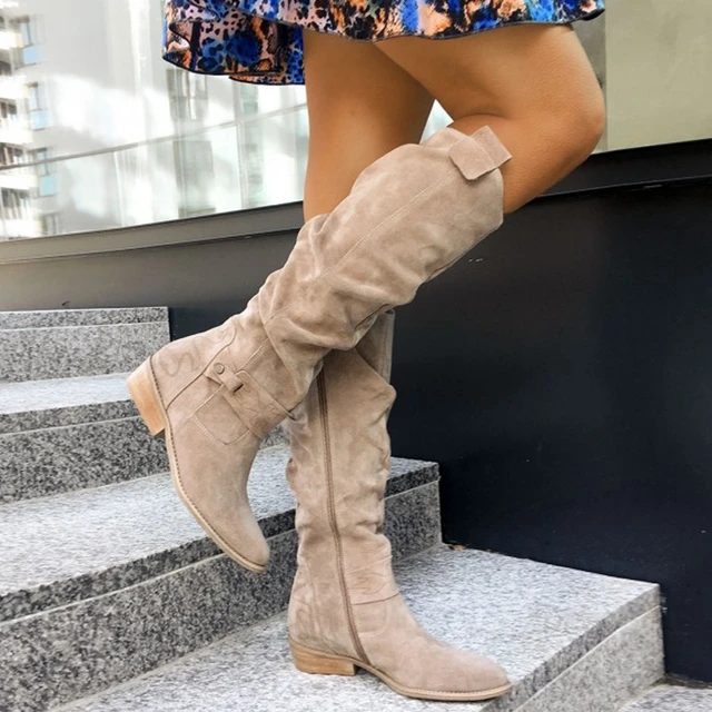 Low Heel Knee High Boots Women | Knee Suede Boots Low Heel - 2023 New  Fashion Low - Aliexpress