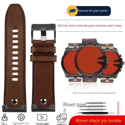 Vintage Brown Leather Watch Strap, 26mm Retro Men's Bracelet - 24mm (A brown black pin)