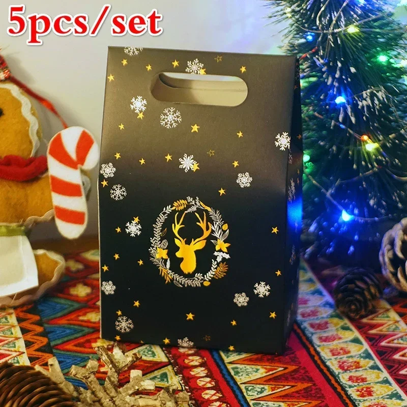 

5pcs/set Christmas Gift Box Night Sky Deer Paper Bag Chocolate Biscuit Candy Box Christmas Decoration Gift Bag