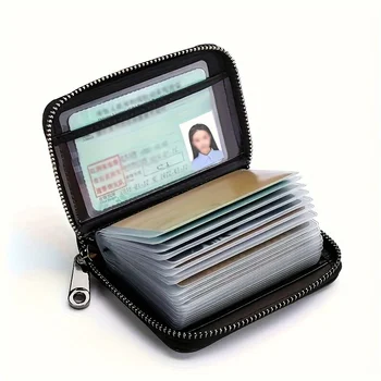 Portafoglio sottile con cerniera da 1 pezzo – Porta biglietti da visita compatto con scomparti multipli, organizer sicuro per documenti di viaggio