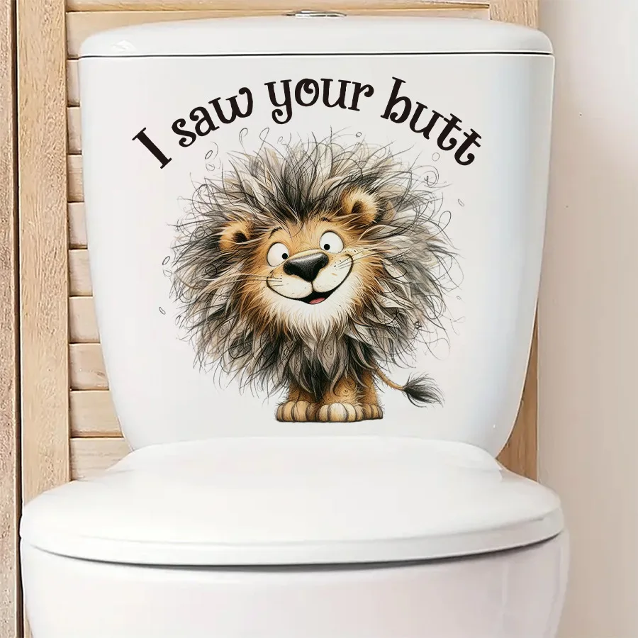 1cs Loute Cartoon Lion Toilet Stickers Creative Stickers Wall Bathroom Waterproof Family Bathroom Decoration