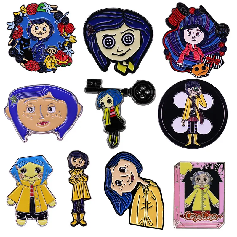 Coraline Abzeichen Set 2 Stück - Emaille Pins Mit Cartoon Film Design
