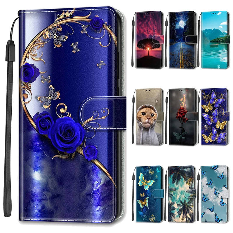 Leather Wallet Phone Case with Magnetic Flip Cover and Stand - Painted Design