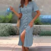Sexy Summer Dresses For Women 2025 Floral Mini Dress Cotton Sundresses For Women Green Summer Dress Women Clothing Button Dress